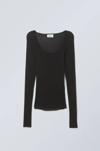 Tea Sheer Langarmshirt – Schwarz