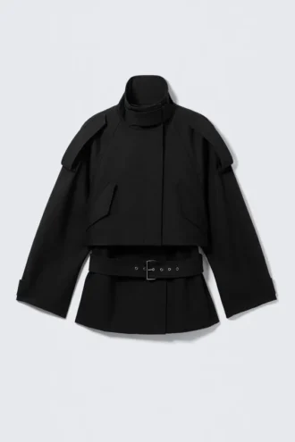 Technischer Trenchcoat in Lagenoptik – Schwarz