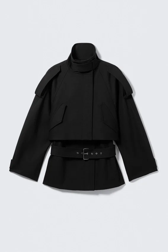 Technischer Trenchcoat in Lagenoptik – Schwarz Technischer Trenchcoat in Lagenoptik – Schwarz