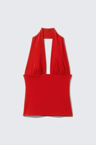 Tief ausgeschnittenes Neckholder-Top – Rot Tief ausgeschnittenes Neckholder-Top – Rot