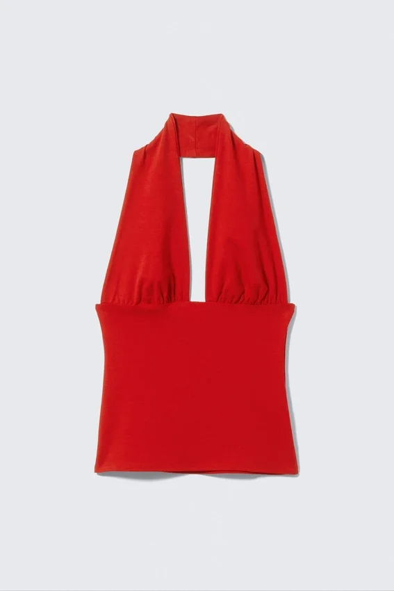 Tief ausgeschnittenes Neckholder-Top – Rot Tief ausgeschnittenes Neckholder-Top – Rot