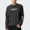 Tolles, kastenförmiges Langarmshirt mit Print – Dunkelgrau – Air Flame Tolles, kastenförmiges Langarmshirt mit Print – Dunkelgrau – Air Flame