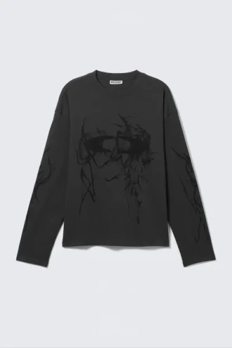 Tolles, kastenförmiges Langarmshirt mit Print – Dunkelgrau – Big Mess Tolles, kastenförmiges Langarmshirt mit Print – Dunkelgrau – Big Mess