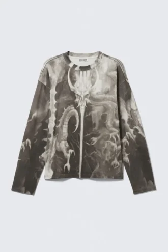 Tolles, kastenförmiges Langarmshirt mit Print – Dunkelgrau – Drachenprint Tolles, kastenförmiges Langarmshirt mit Print – Dunkelgrau – Drachenprint