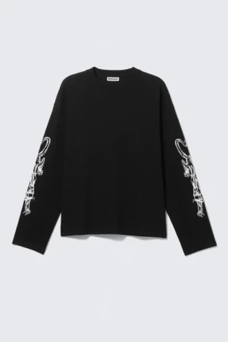 Tolles, kastenförmiges Langarmshirt mit Print – Schwarz – Angry Panthers Tolles, kastenförmiges Langarmshirt mit Print – Schwarz – Angry Panthers