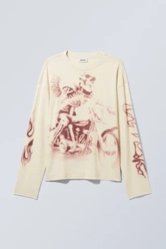 Tolles, kastenförmiges Langarmshirt mit Print – Staubweiß Tolles, kastenförmiges Langarmshirt mit Print – Staubweiß