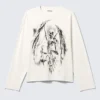 Tolles, kastenförmiges Langarmshirt mit Print und langen Ärmeln – Weiß – Skeleton Angel Tolles, kastenförmiges Langarmshirt mit Print und langen Ärmeln – Weiß – Skeleton Angel