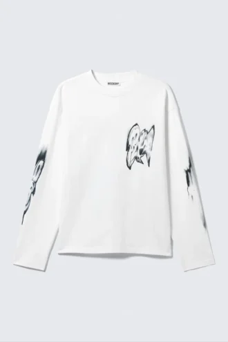 Tolles, kastenförmiges Langarmshirt mit Print – Weiß – Abstrakter Druck Tolles, kastenförmiges Langarmshirt mit Print – Weiß – Abstrakter Druck