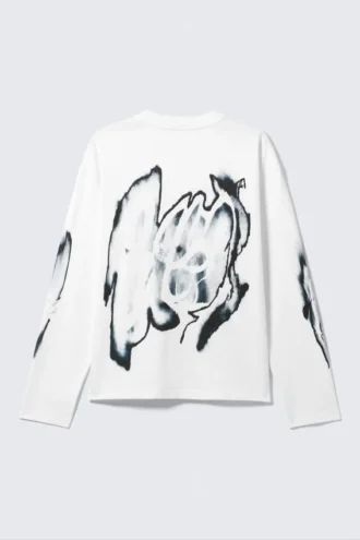 Tolles, kastenförmiges Langarmshirt mit Print – Weiß – Abstrakter Druck Tolles, kastenförmiges Langarmshirt mit Print – Weiß – Abstrakter Druck