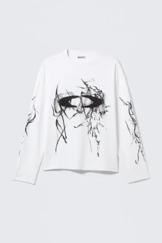 Tolles, kastenförmiges Langarmshirt mit Print – Weiß – Big Mess Tolles, kastenförmiges Langarmshirt mit Print – Weiß – Big Mess