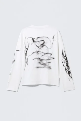 Tolles, kastenförmiges Langarmshirt mit Print – Weiß – Big Mess Tolles, kastenförmiges Langarmshirt mit Print – Weiß – Big Mess