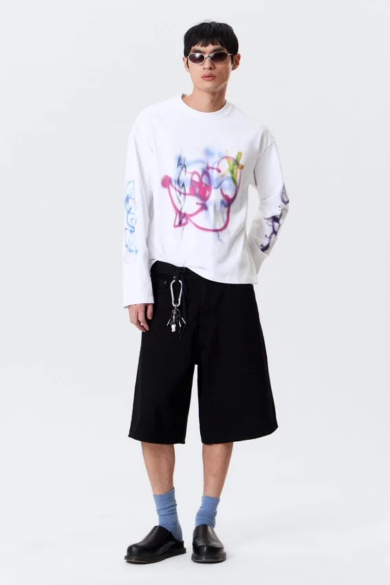 Tolles, kastenförmiges Langarmshirt mit Print – Weiß – Rat Spray Tolles, kastenförmiges Langarmshirt mit Print – Weiß – Rat Spray