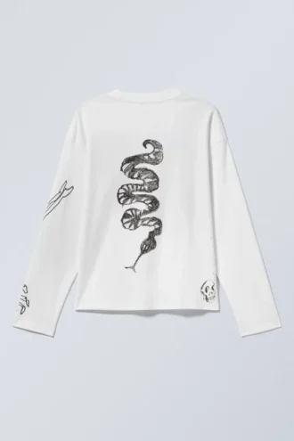 Tolles, kastenförmiges Langarmshirt mit Print – Weiß – Skeleton Dreams Tolles, kastenförmiges Langarmshirt mit Print – Weiß – Skeleton Dreams