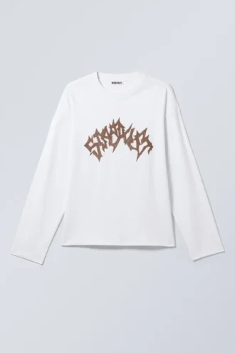 Tolles, kastenförmiges Langarmshirt mit Print – Weiß – Stardust Tolles, kastenförmiges Langarmshirt mit Print – Weiß – Stardust