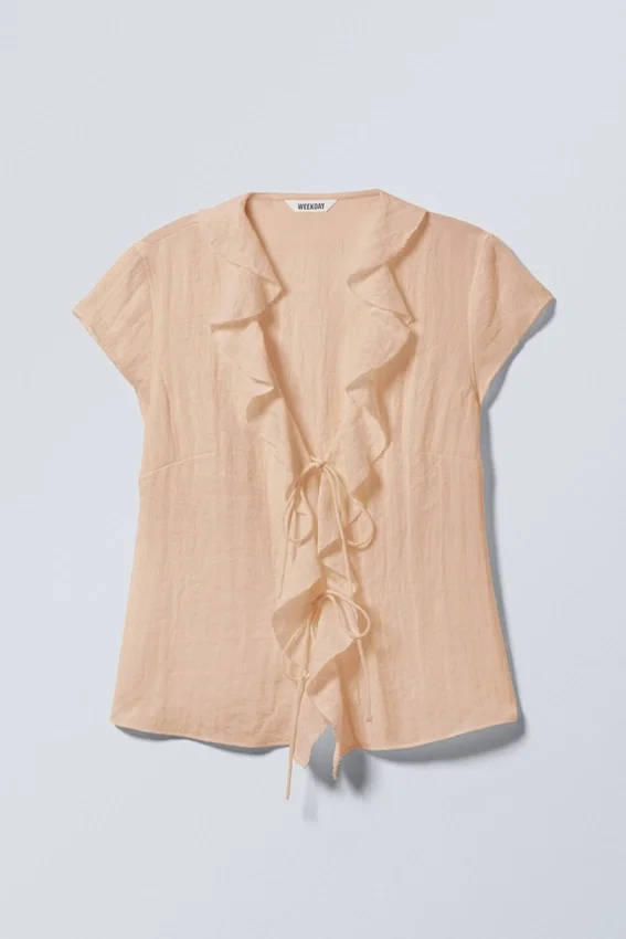 Top mit Rüschen und Bindeband vorne – Beige Top mit Rüschen und Bindeband vorne – Beige