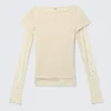 Top mit Strass-Mesh-Ärmeln – Beige Top mit Strass-Mesh-Ärmeln – Beige