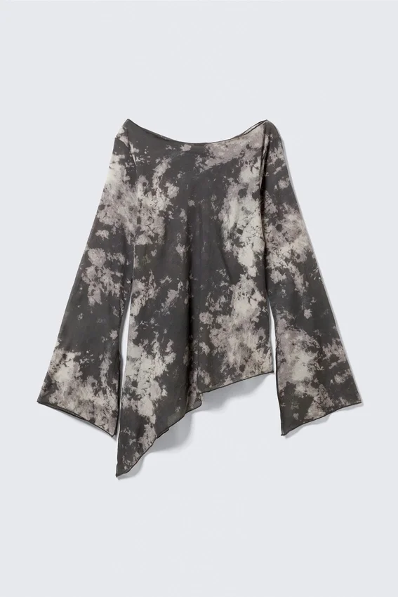 Transparente, asymmetrische Langarmbluse – Schwarz – Obsidian Mist Transparente, asymmetrische Langarmbluse – Schwarz – Obsidian Mist