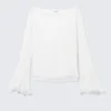 Transparente Bluse mit U-Boot-Ausschnitt und ausgestellten Ärmeln – Weiß Transparente Bluse mit U-Boot-Ausschnitt und ausgestellten Ärmeln – Weiß