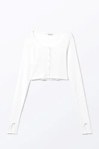 Transparente, gerippte Strickjacke – Weiß