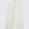 Transparente Hose mit Kordelzug und weitem Bein – Hellminze