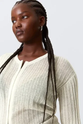 Transparente Strickjacke aus Leinenmischung – Ecru