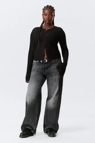 Transparente Strickjacke aus Leinenmischung – Schwarz
