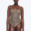 Transparenter Spitzen-Bodysuit mit tiefem Rückenausschnitt – Transparent, staubgrau Transparenter Spitzen-Bodysuit mit tiefem Rückenausschnitt – Transparent, staubgrau