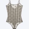 Transparenter Spitzen-Bodysuit mit tiefem Rückenausschnitt – Transparent, staubgrau Transparenter Spitzen-Bodysuit mit tiefem Rückenausschnitt – Transparent, staubgrau