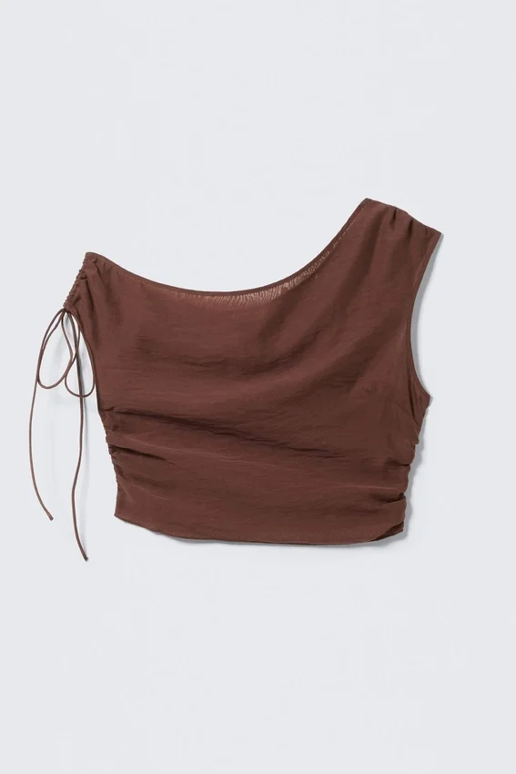 Transparentes, asymmetrisches Oberteil mit Kordelzug – Braun Transparentes, asymmetrisches Oberteil mit Kordelzug – Braun