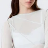 Transparentes, asymmetrisches Oberteil mit U-Boot-Ausschnitt – Hellbeige Transparentes, asymmetrisches Oberteil mit U-Boot-Ausschnitt – Hellbeige