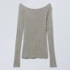 Transparentes Langarm-Top mit Strasssteinen – Staubgrau Transparentes Langarm-Top mit Strasssteinen – Staubgrau