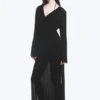 Transparentes, langärmeliges Maxikleid mit V-Ausschnitt – Schwarz Transparentes, langärmeliges Maxikleid mit V-Ausschnitt – Schwarz