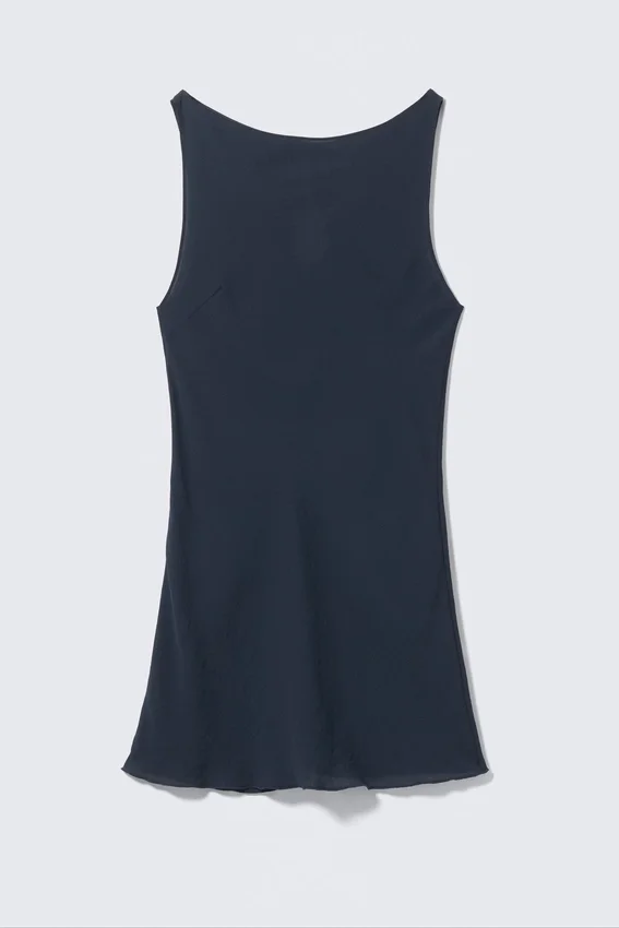 Transparentes, ärmelloses Mini-Kleid mit U-Boot-Ausschnitt – Dunkelblau Transparentes, ärmelloses Mini-Kleid mit U-Boot-Ausschnitt – Dunkelblau