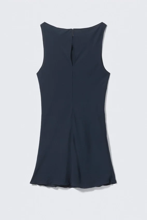 Transparentes, ärmelloses Mini-Kleid mit U-Boot-Ausschnitt – Dunkelblau Transparentes, ärmelloses Mini-Kleid mit U-Boot-Ausschnitt – Dunkelblau