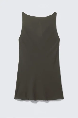 Transparentes, ärmelloses Mini-Kleid mit U-Boot-Ausschnitt – Dunkelgrau Transparentes, ärmelloses Mini-Kleid mit U-Boot-Ausschnitt – Dunkelgrau