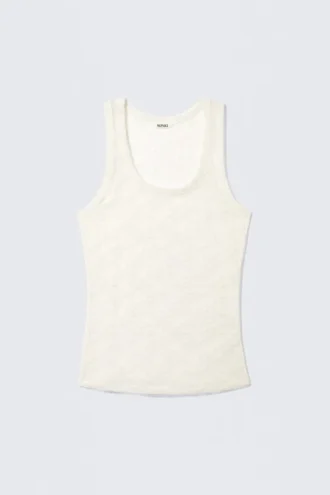 Transparentes, ärmelloses Spitzen-Tanktop – Off-White Transparentes, ärmelloses Spitzen-Tanktop – Off-White