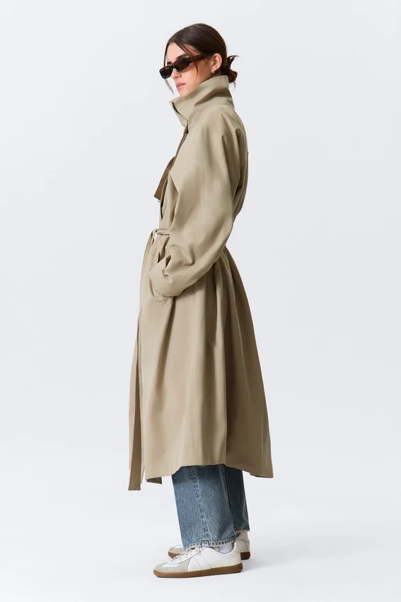 Trenchcoat in lockerer Passform mit Trichterkragen – Beige Trenchcoat in lockerer Passform mit Trichterkragen – Beige
