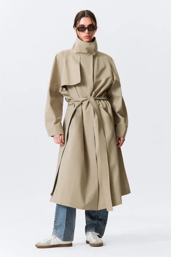 Trenchcoat in lockerer Passform mit Trichterkragen – Beige Trenchcoat in lockerer Passform mit Trichterkragen – Beige
