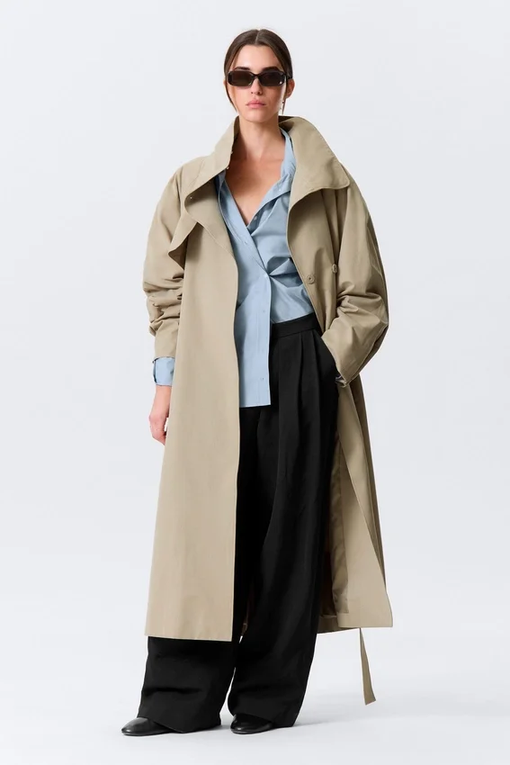 Trenchcoat in lockerer Passform mit Trichterkragen – Beige Trenchcoat in lockerer Passform mit Trichterkragen – Beige