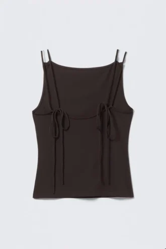 Träger-Jersey-Tanktop mit U-Boot-Ausschnitt – Dunkelbraun