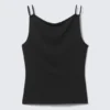 Träger-Jersey-Tanktop mit U-Boot-Ausschnitt – Schwarz