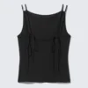 Träger-Jersey-Tanktop mit U-Boot-Ausschnitt – Schwarz