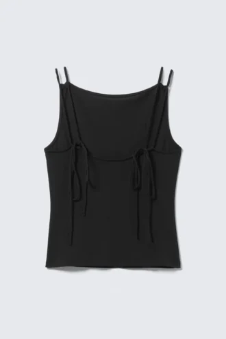 Träger-Jersey-Tanktop mit U-Boot-Ausschnitt – Schwarz