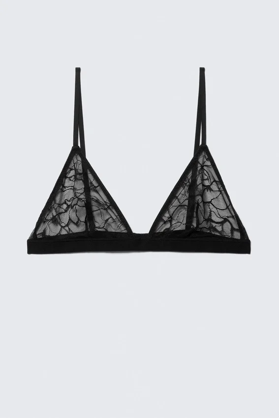Triangel-BH aus gewellter Spitze – Schwarz Triangel-BH aus gewellter Spitze – Schwarz