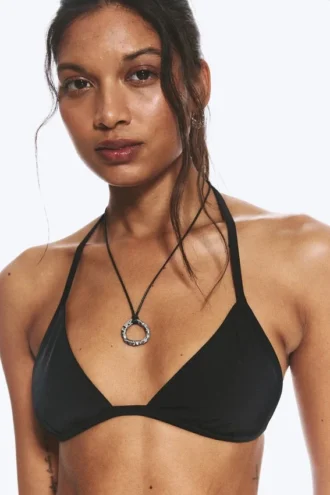 Triangel-Bikini-Oberteil mit Neckholder und U-Ausschnitt – Schwarz