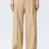 Twill-Hose mit niedriger Leibhöhe und gefaltetem Bund – Beige