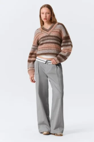 Twill-Hose mit niedriger Leibhöhe und gefaltetem Bund – Grau