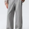 Twill-Hose mit niedriger Leibhöhe und gefaltetem Bund – Grau