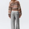 Twill-Hose mit niedriger Leibhöhe und gefaltetem Bund – Grau
