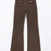 Twill-Hose mit niedriger Taille und Bootcut – Dunkelbraun